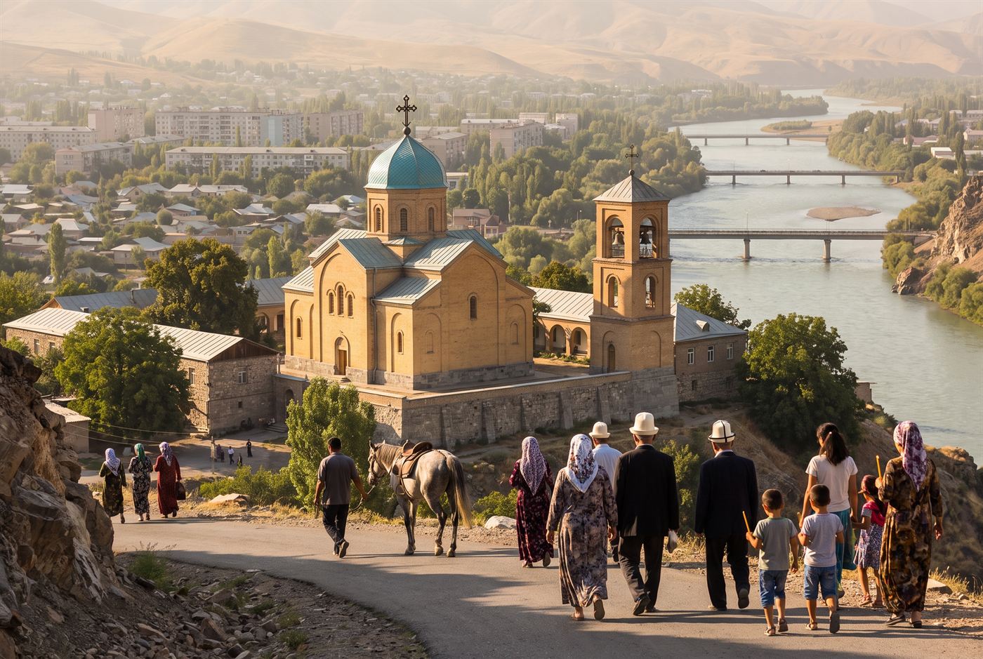The Church of St. Janyl on Cathedral Hill above the Naryn river