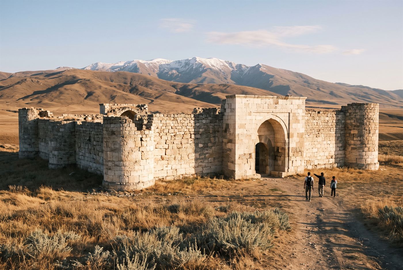 The walls and arched gateway of the Caravanserai of Rabat-i-Safed